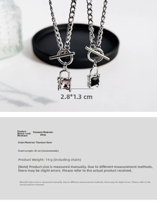 Detail view of OT clasp padlock pendant with square gemstone and dimensions