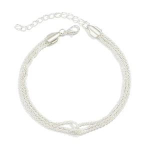 Close-up of multi-strand braided silver chain necklace with adjustable lobster clasp
