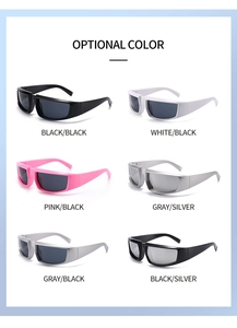 Detailed color options of punk Y2K sunglasses with wrap-around frames and silver lenses