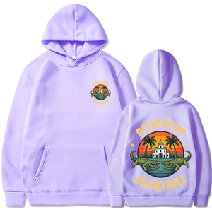Purple Alligator Alcatraz oversized hoodie featuring vintage graphic print on white background