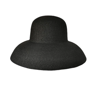 Chapeau de paille noir à large bord et calotte ronde pour la plage et protection solaire d'été