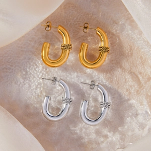Polished U-shaped gold and silver twist earrings with braided metal texture for women