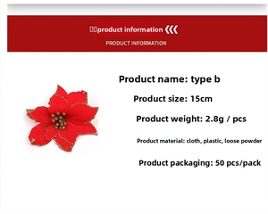 Detail view of 15cm red glitter artificial poinsettia flower for Christmas tree decoration