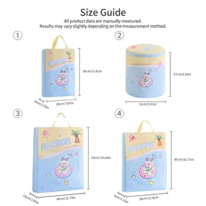 Size guide for laundry mesh bags with cat prints in various dimensions for protection