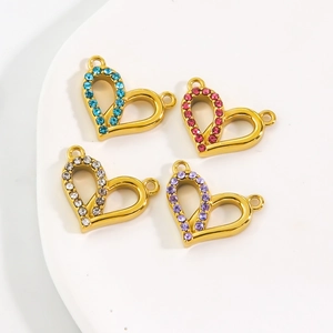 Heart Charm Connector 14K Gold Plated Stainless Steel Dainty Cubic Zirconia For DIY Jewelry Making Crafting