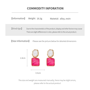 Detaillierte Größentabelle und Produktdaten für geometrische Harzohrringe in Rosa
