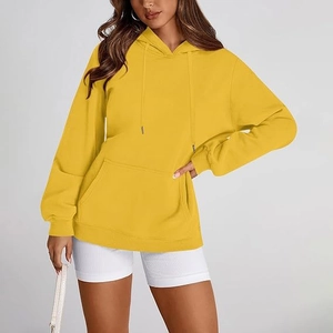 Sweat à capuche oversize jaune vif pour femme avec manches tombantes et poche frontale
