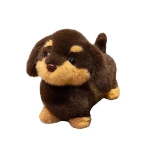 Peluche teckel souple en tissu marron et jaune, cadeau idéal pour enfants et bébés