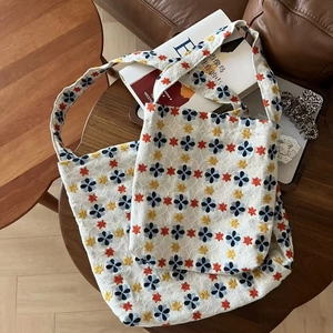 Floral Embroidery Cotton Linen Canvas Underarm Bag Retro Artistic Shoulder Tote For Women Daily Casual Handbag