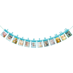 Teal glitter baby 1-12 months milestone photo banner for first birthday wall decor