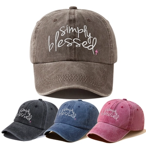 Simply Blessed Embroidery Washed Cotton Baseball Cap Distressed Retro Sun Protection Adjustable Outdoor Hat For Unisex