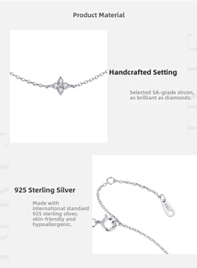 Detailed view of S925 sterling silver stamp and sparkling 5A zircon clover charm