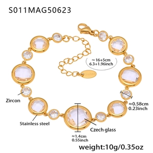 Detailed specs of 18k gold plated anklet with Czech glass and zircon dimensions