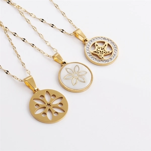 Stainless Steel Pendant Necklace Rhinestone Starfish Shell Flower Charm Elegant Jewelry For Women