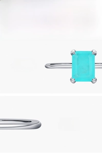 Makro-Detail des S925-Silberrings mit smaragdgeschliffenem Paraiba-Turmalin-Edelstein