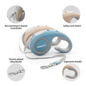 3m retractable dog leash with ergonomic handle and secure locking system in blue and beige