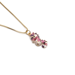 Gold-plated necklace with colorful seahorse pendant in pink and purple enamel