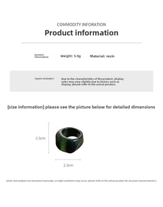 Detailed size and weight chart for the green resin ring showing a width of 2.3cm