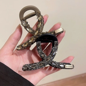 Elegant rhinestone bow hair claw clips for thick hair styling in brown and black