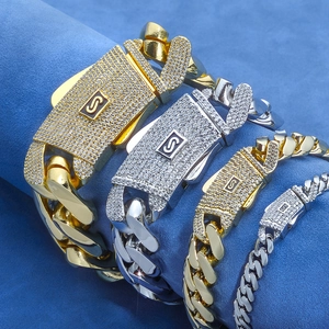Hip hop Cubaanse kettingarmbanden in goud en zilver met diamanten S-sluiting