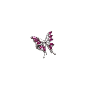 Silver butterfly ear stud with vibrant red gemstones set in high quality titanium steel