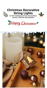 Luminous Christmas wooden house ornament with warm LED light and star cutout detail