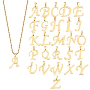 Gold stainless steel A-Z letter pendant set with elegant twist chain necklace