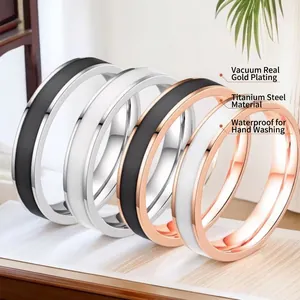 Waterproof titanium steel rings with gold plating in four minimalist color schemes