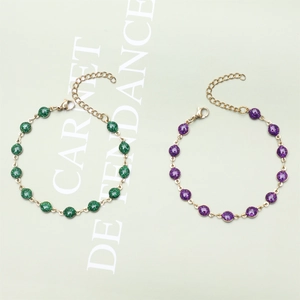 18K gold plated stainless steel bracelet with green and purple glitter resin charms