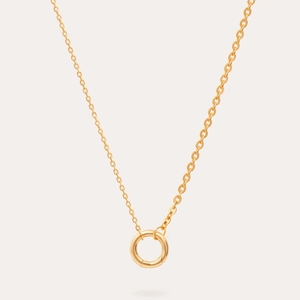 Detail of 18K gold-plated stainless steel necklace with a polished round pendant