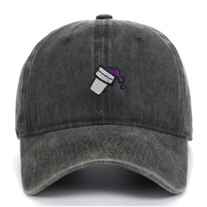 Casquette de baseball en coton gris foncé délavé avec broderie de coupe violette