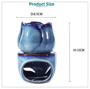 Detailed size view of tulip ceramic oil burner with 8.5cm diameter and 12cm height