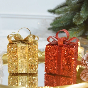 Christmas Tree Hanging Ornaments Glitter Gift Box Decorations With Ribbon Bow Shiny Festive Holiday Party Home Decor