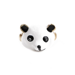 Set di tre anelli a forma di panda in smalto bianco e nero con finitura dorata