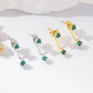 Elegant 925 silver studs featuring double green zircon drop pendants in gold and silver