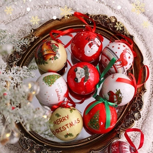 8cm festive Christmas balls with reindeer and snowman patterns on a decorative tray