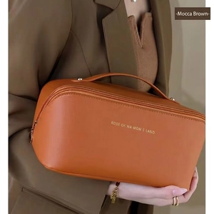 Large Capacity PU Leather Cosmetic Bag Travel Toiletry Makeup Organizer Portable Multi Compartment Case With Handle