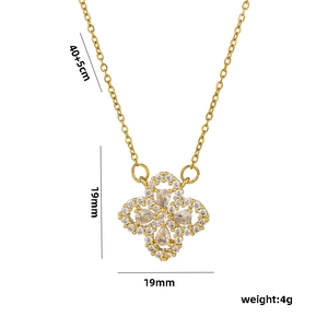 Golden clover zircon pendant necklace in titanium steel with 40+5cm adjustable chain