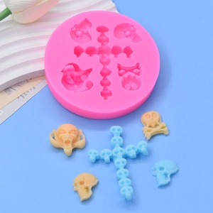 Halloween skull and cross silicone mold for DIY cake baking and craft resin projects