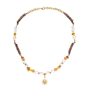 Collier pendentif soleil bohème avec perles colorées ethniques et chaîne en métal doré