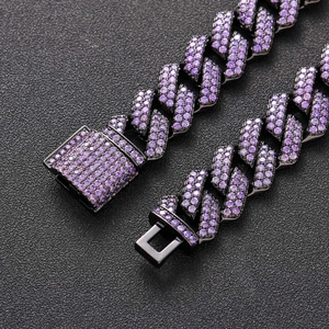 Bracelet cubain 15mm avec zircons violets sur métal plaqué noir style hip hop tendance