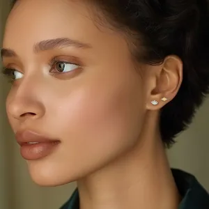 Close-up of elegant s925 silver opal studs with shimmering diamonds on a model's ear