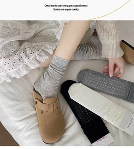 Detailed knit texture and color options of breathable hollow slouch crew socks for women