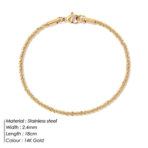 Minimalist 14K gold stainless steel 2.4mm sparkle chain bracelet for women
