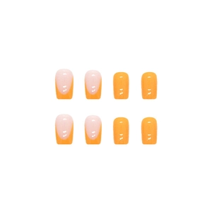 Glossy orange and french pink square press-on nails set with vibrant minimalist design