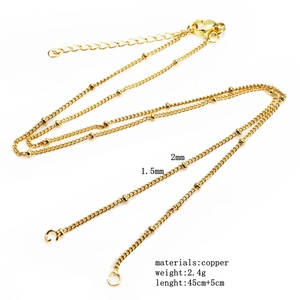 Detail of 45cm copper gold-plated bead chain with 5cm extension and 1.5mm 2mm diameter