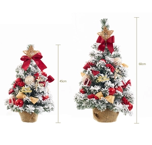 Detailed comparison of 45cm and 60cm flocked mini Christmas trees with burlap base