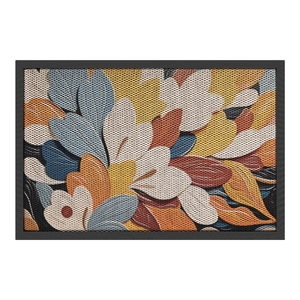 Luxurious floral entryway mat with non-slip elastic silk texture and black border