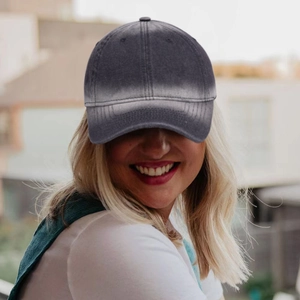 Distressed gradient denim baseball cap with sun protection for outdoor activities