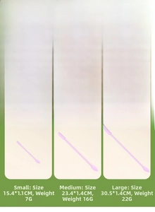 Size specifications for the 3-piece silicone spatula set in purple for cosmetics and jars